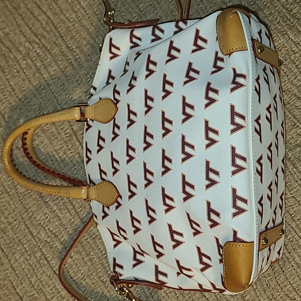 Dooney & Bourke Cream and Brown VT Pattern Satchel Purse Bag Virginia TECH - Picture 3 of 4